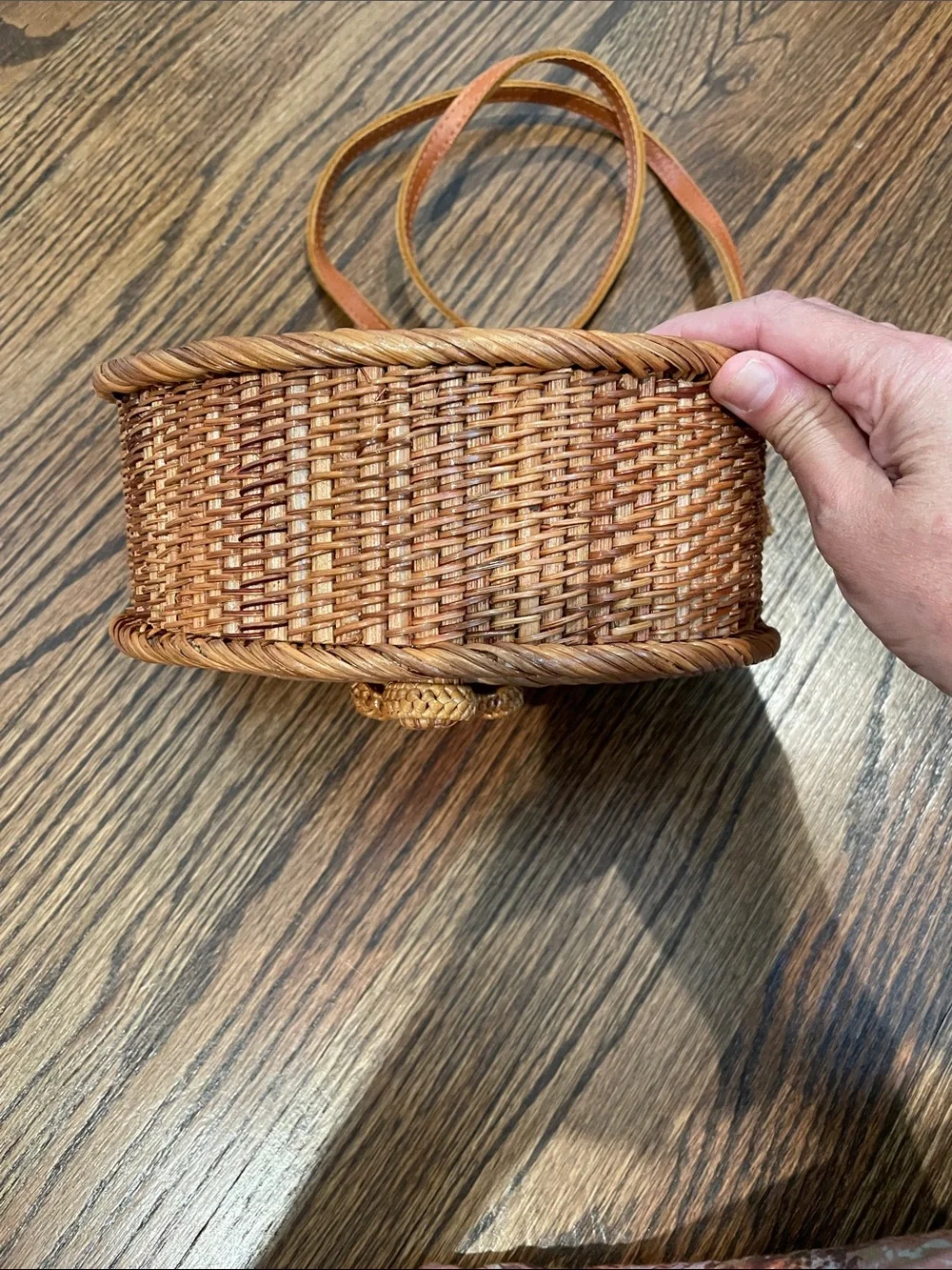 Woven Rattan Crossbody Bag - Brown
